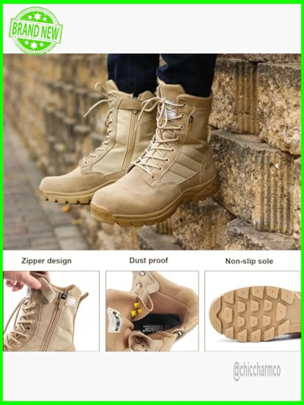 Men's Tactical Combat Boots with Side Zipper - Puncture Proof, Lightweight